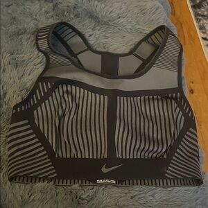 Nike Women's Striped Black and Gray Sports Bra